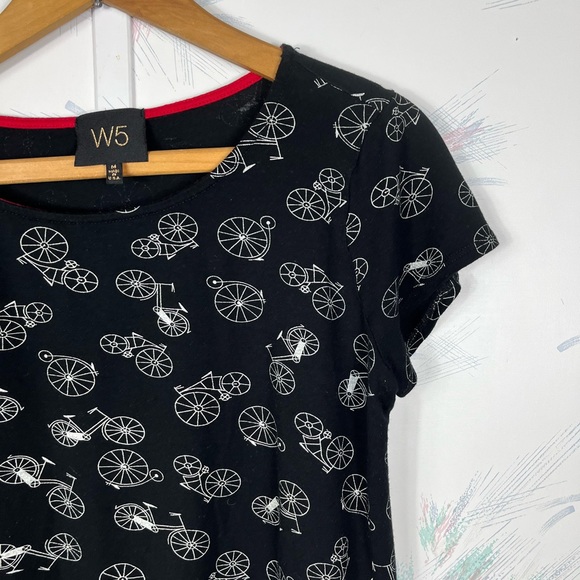 Anthropologie W5 Black Bicycle Print Short Sleeve Top Medium - Picture 2 of 8